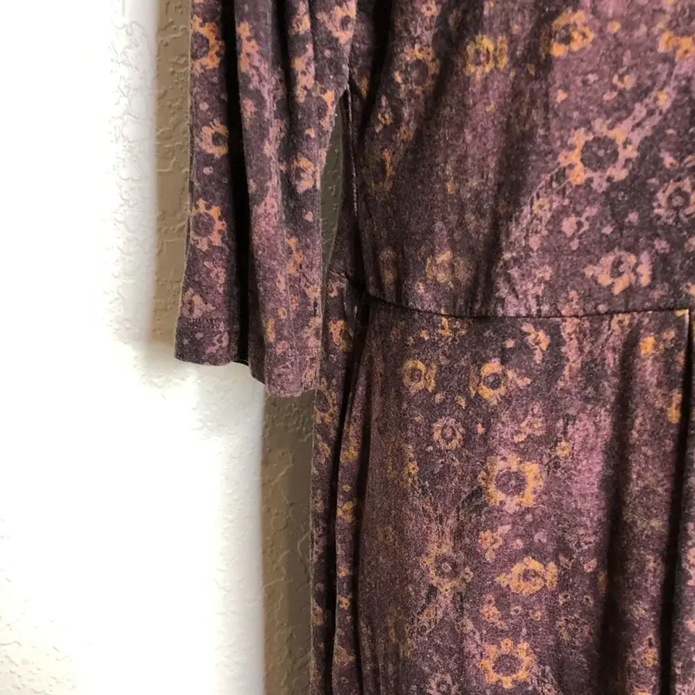 Peruvian Connection maroon purple gold floral midi dress size Extra Large XL